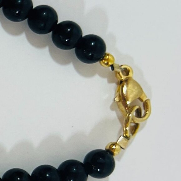 Lee Sands MOP Abalone Mosaic Lion Necklace Earrings Set on Onyx Tigers Eye Beads - Picture 5 of 8